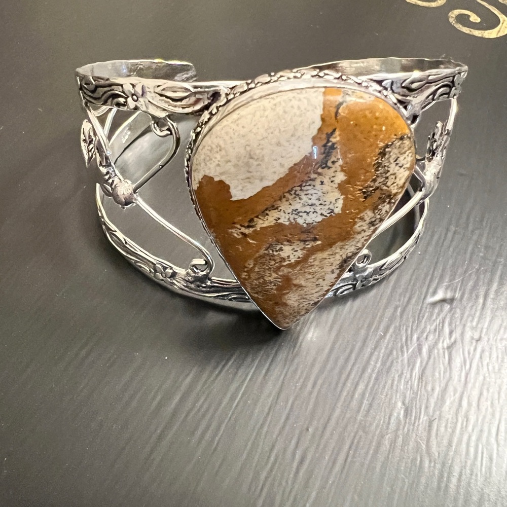 925 Silver Plated Gemstone Handmade Cuff 7” Boho adjustable Bracelet